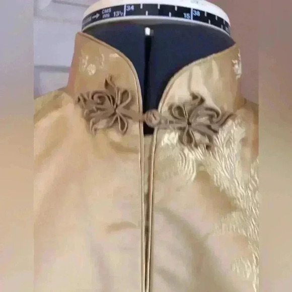 VTG GOLD YELLOW CHINESE BROCADE JACKET COAT EVENING COAT SMALL - Picture 4 of 11